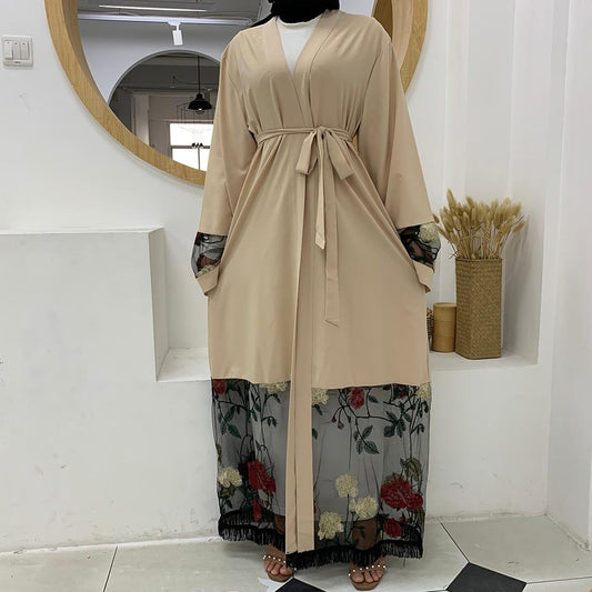 Abaya Fleurie Beige Contemporaine - Élégance et Fraîcheur pour Jours Chauds