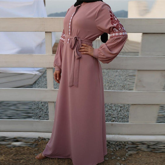 Abaya rose poudré moderne