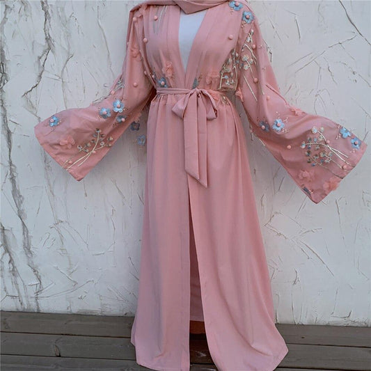 Abaya Kimono & Hijab Floral Rose – Fusion de Style et d'Élégance Florale