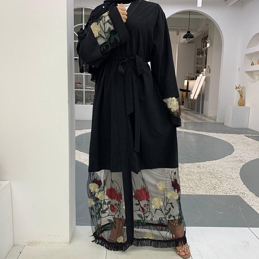 Abaya Noire Fleurie Semi-Transparente – Parfaite pour Toutes Occasions