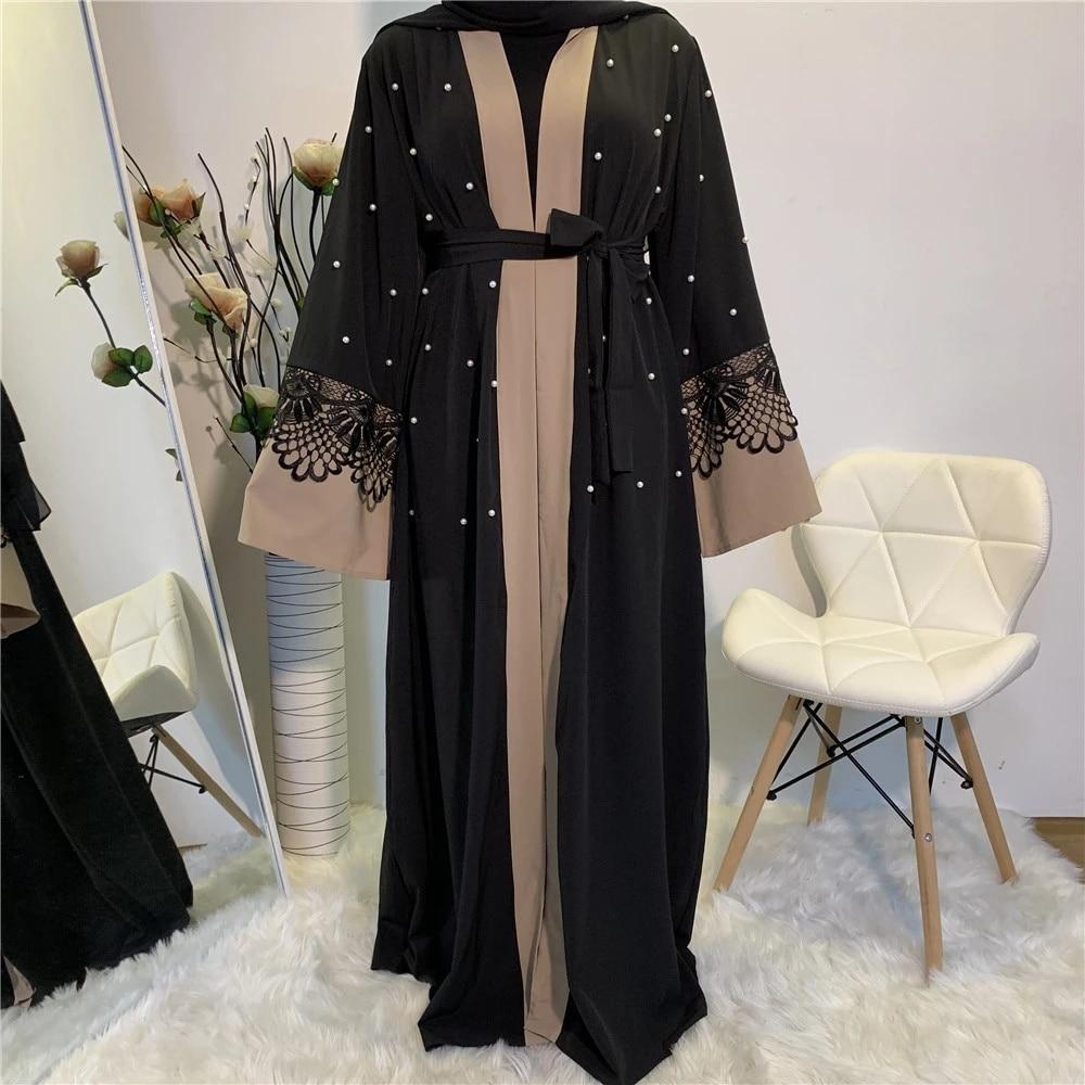 Kimono Abaya Femme Noir & Beige