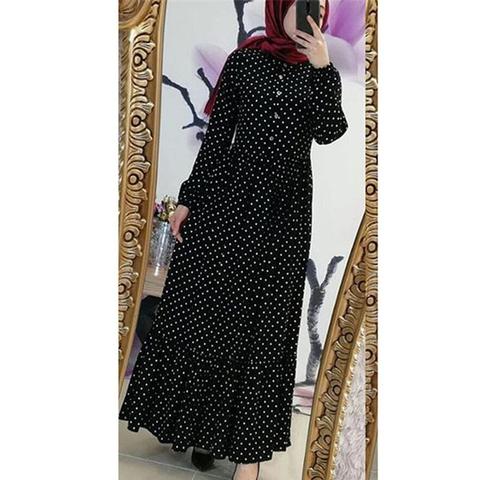 Robe Élégante à Manches Longues et Motif à Pois pour Femme Musulmane